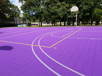 Williams College court resurfaced in purple for volleyball and basketball, in Williamstown, MA. Apologies to the late Sheb Wooley for the lyrics-inspired caption.