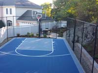 Backyard basketball court in Stoneham, MA.