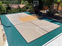 Residential multicourt including pickleball, with SnapSports products in dark green, sand and tan colors.