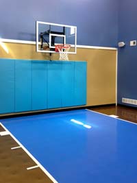 Example of SnapSport court surface tiles brought inside for all weather play.