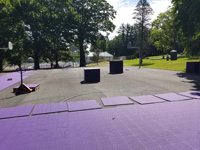 Purple resurfacing in prograss on an existing asphalt court at Williams College in Williamstown, MA. Apologies to the late Jimi Hendrix for the lyrics-inspited caption.