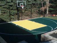 Sadly, our only recovered picture of a green and yellow home basketball court in Norfolk, MA.